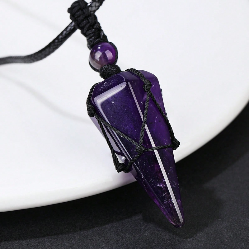 🖤 LIMITIERT: 60% RABATT! ✨ Konischer Anhänger aus Synthetischem Obsidian – Unisex, Gewebtes Netz, Verstellbare Kordel & Minimalistisch 🎁