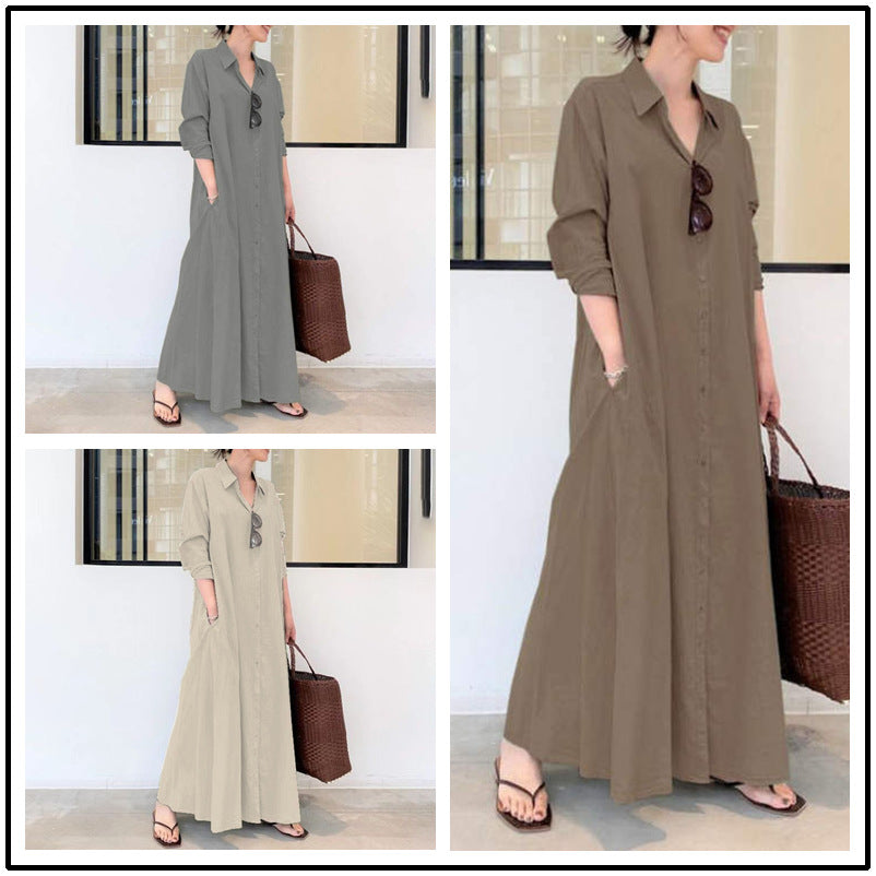 Gluschwein - 📢📢50 % RABATT!! ⏰Langes, einfarbiges, schlichtes Kleid mit langen Ärmeln