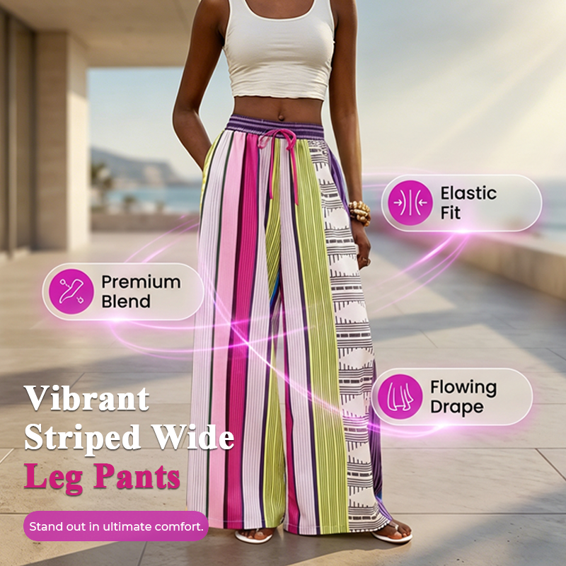 👖 50% RABATT! 🌈 Damen Colorblock Streifen Weite Hose – Leichter Stoff, Bequeme Passform & Perfekt Für Einen Lässigen, Farbenfrohen Look ✨