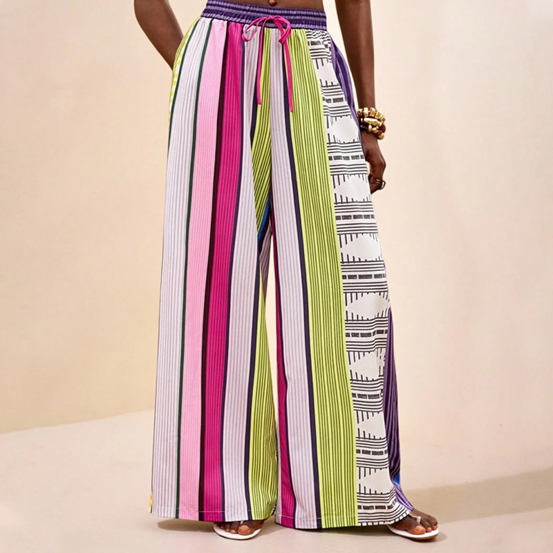 👖 50% RABATT! 🌈 Damen Colorblock Streifen Weite Hose – Leichter Stoff, Bequeme Passform & Perfekt Für Einen Lässigen, Farbenfrohen Look ✨