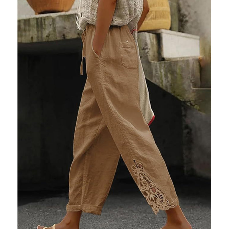 🔥Solange der Vorrat reicht 40 % Rabatt!🎉Damenhose mit Spitzenbesatz und Kordelzug