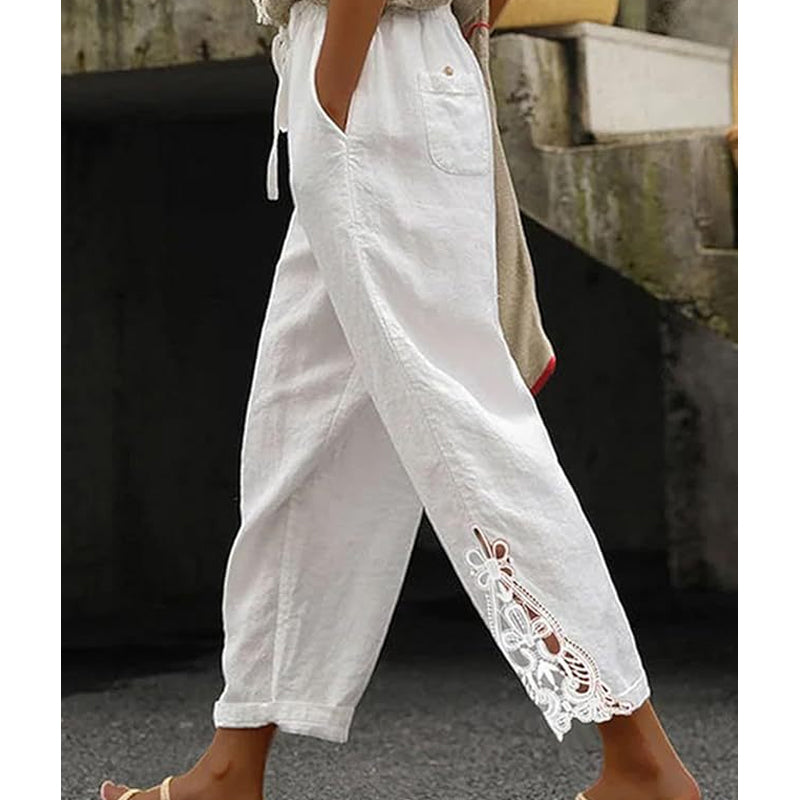 🔥Solange der Vorrat reicht 40 % Rabatt!🎉Damenhose mit Spitzenbesatz und Kordelzug