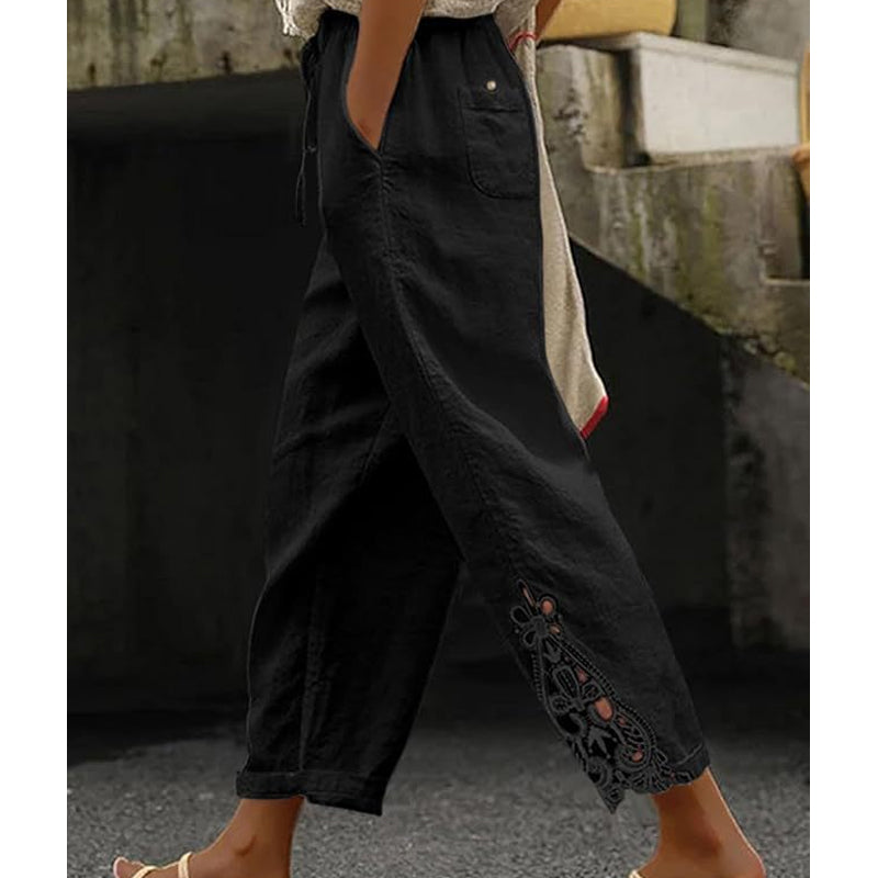 🔥Solange der Vorrat reicht 40 % Rabatt!🎉Damenhose mit Spitzenbesatz und Kordelzug