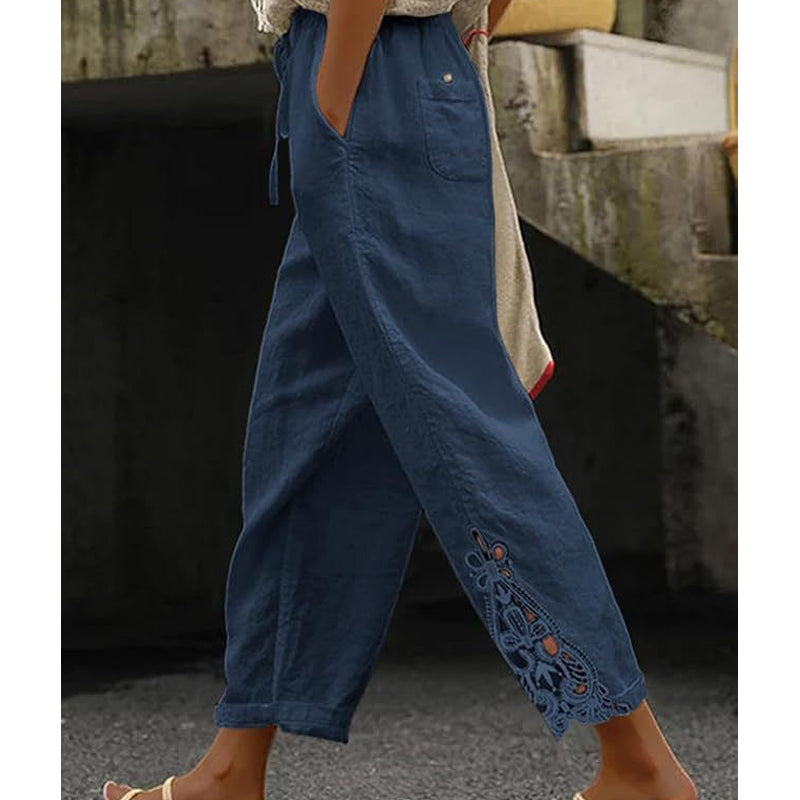 🔥Solange der Vorrat reicht 40 % Rabatt!🎉Damenhose mit Spitzenbesatz und Kordelzug