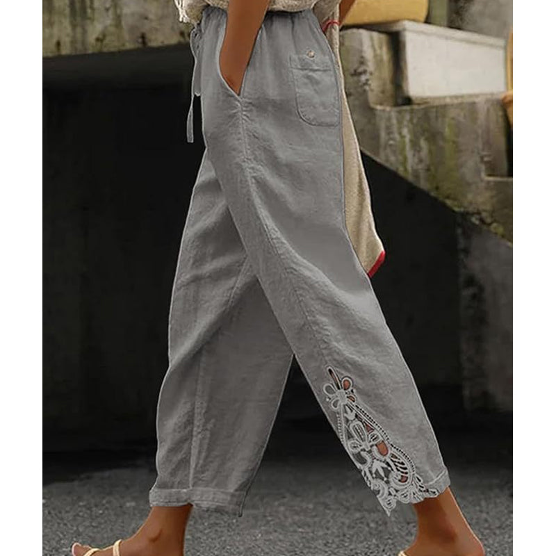 🔥Solange der Vorrat reicht 40 % Rabatt!🎉Damenhose mit Spitzenbesatz und Kordelzug