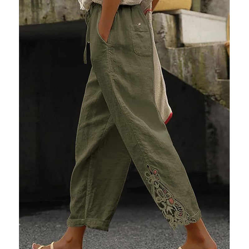 🔥Solange der Vorrat reicht 40 % Rabatt!🎉Damenhose mit Spitzenbesatz und Kordelzug