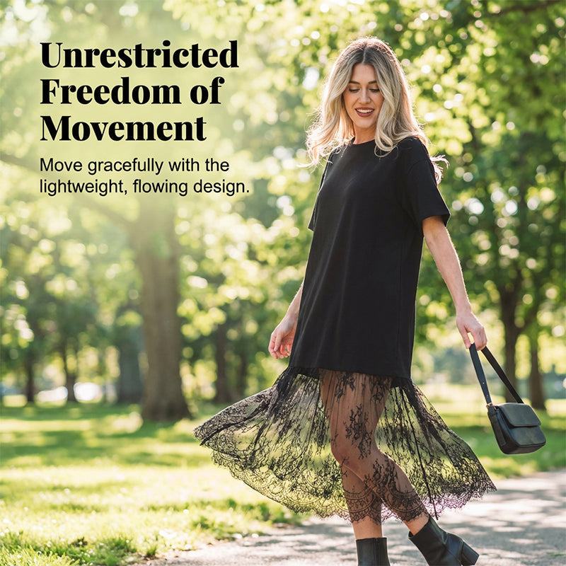 ✨Modernes T-Shirt-Kleid im Lagenlook mit Spitzenbesatz