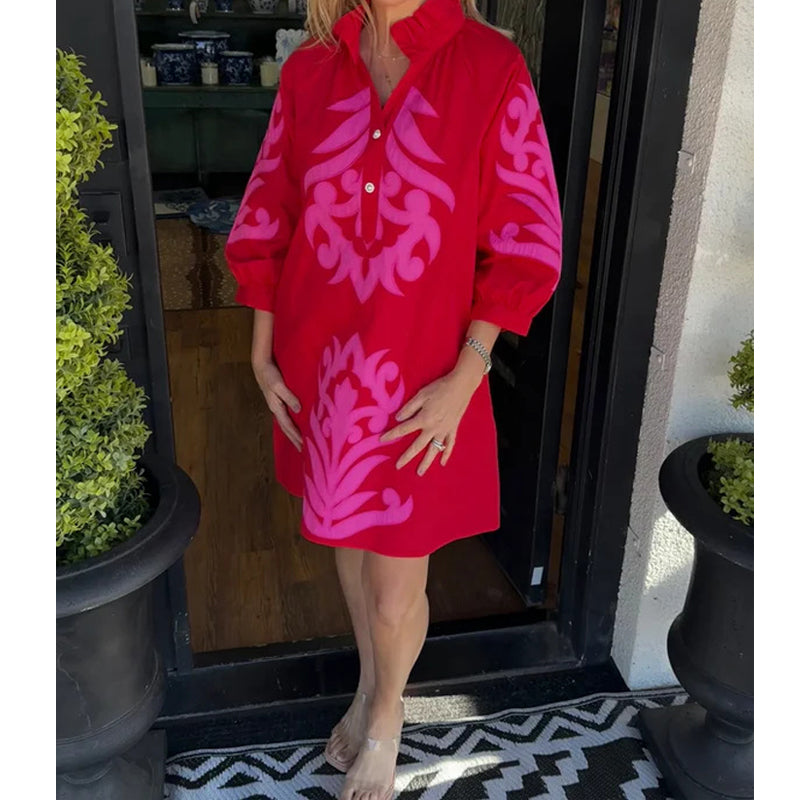 Gluschwein - 💥Zeitlich begrenztes Angebot Gratisgeschenk🌷Lässiges Kleid mit Boho-Print und 3/4-ÄrmelnPrint 3/4 Sleeve Casual Dress