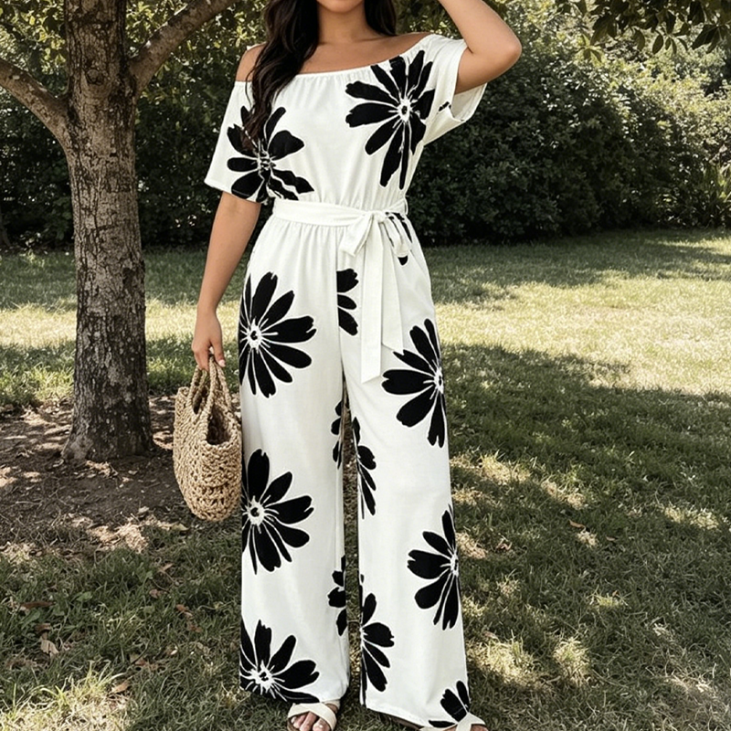 🌸 Damen-Jumpsuit mit weitem Bein, Blumenmuster und Bindegürtel