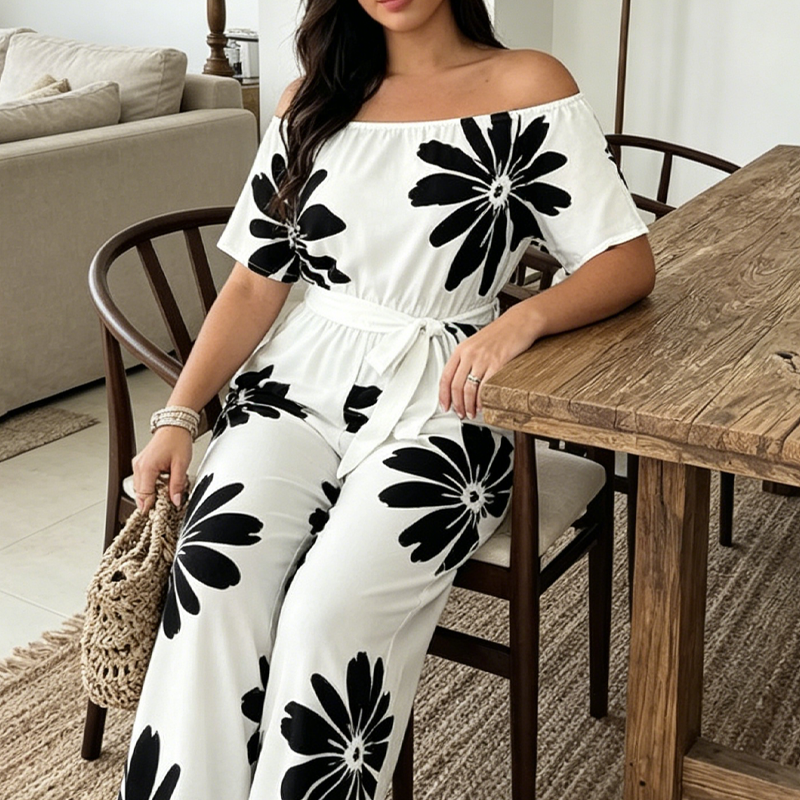 🌸 Damen-Jumpsuit mit weitem Bein, Blumenmuster und Bindegürtel