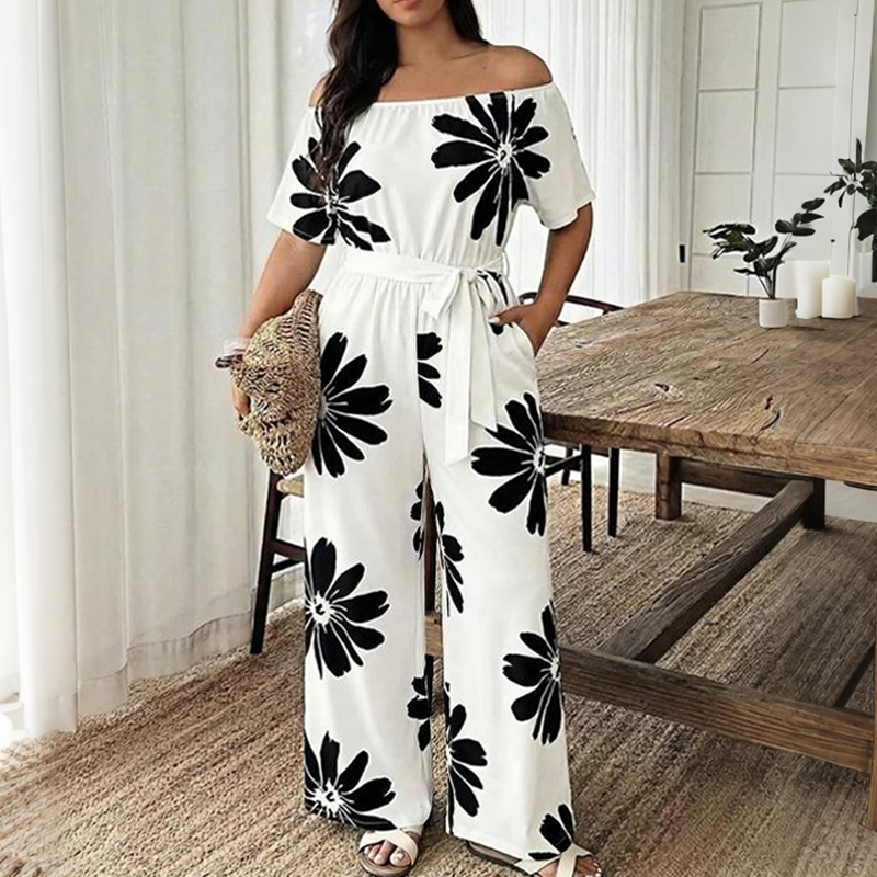 🌸 Damen-Jumpsuit mit weitem Bein, Blumenmuster und Bindegürtel
