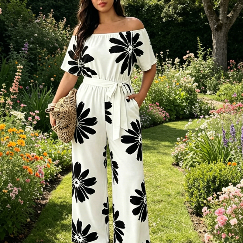 🌸 Damen-Jumpsuit mit weitem Bein, Blumenmuster und Bindegürtel