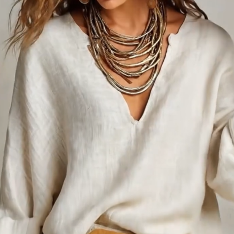 2-teiliges Set aus Damen-Top mit V-Ausschnitt und Hose mit weitem Bein