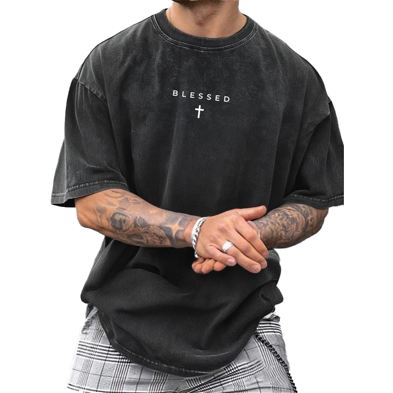 👕✝️ 50% RABATT! Vintage-T-Shirt für Herren mit Kreuz- und Buchstabenprint – Lässig, ausdrucksstark & mit persönlicher Note ✨