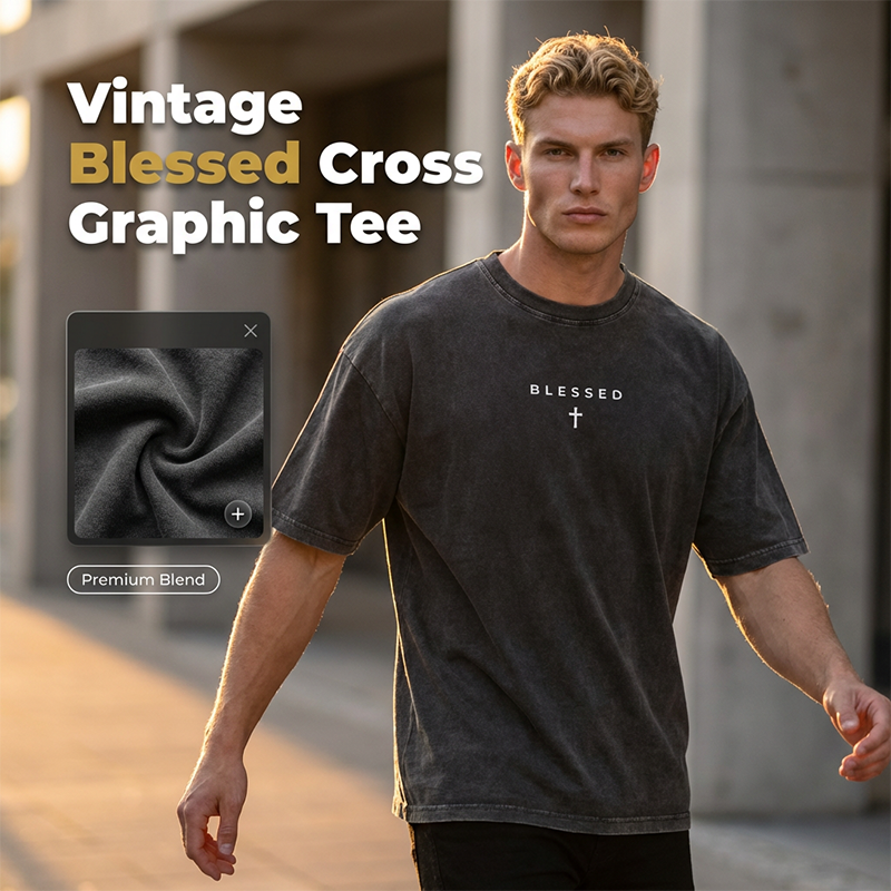 👕✝️ 50% RABATT! Vintage-T-Shirt für Herren mit Kreuz- und Buchstabenprint – Lässig, ausdrucksstark & mit persönlicher Note ✨