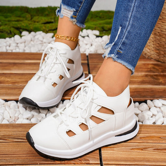 Gluschwein - Breathable Cutout Lace-Up Platform Sneakers