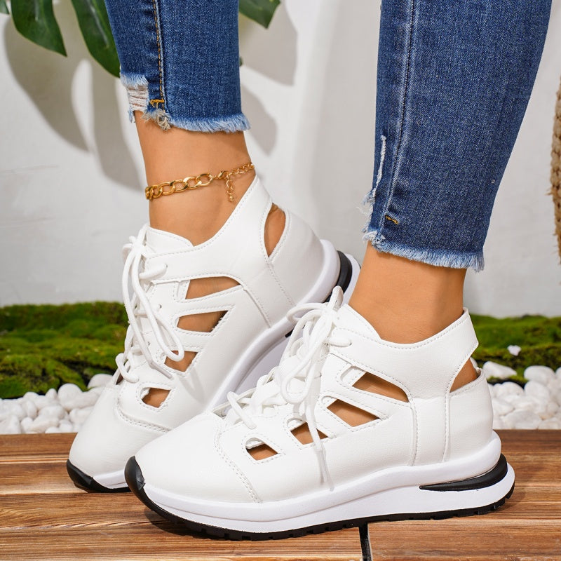 Breathable Cutout Lace-Up Platform Sneakers