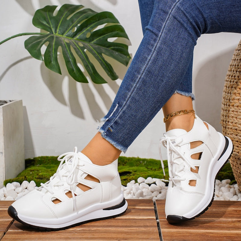 Breathable Cutout Lace-Up Platform Sneakers