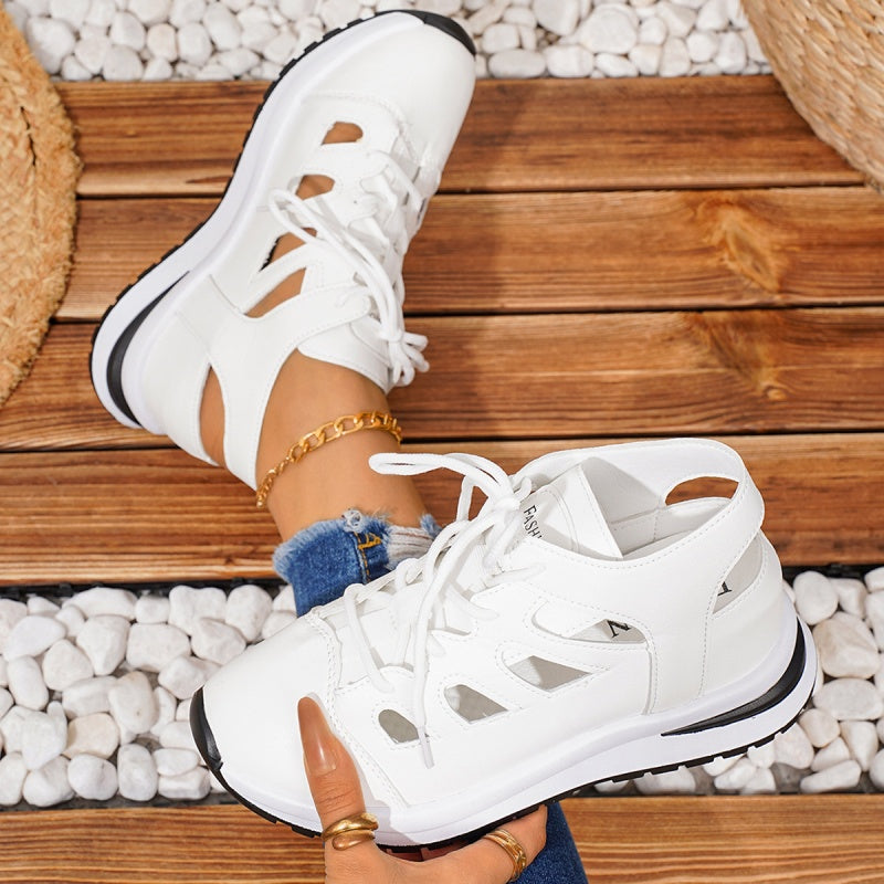 Breathable Cutout Lace-Up Platform Sneakers