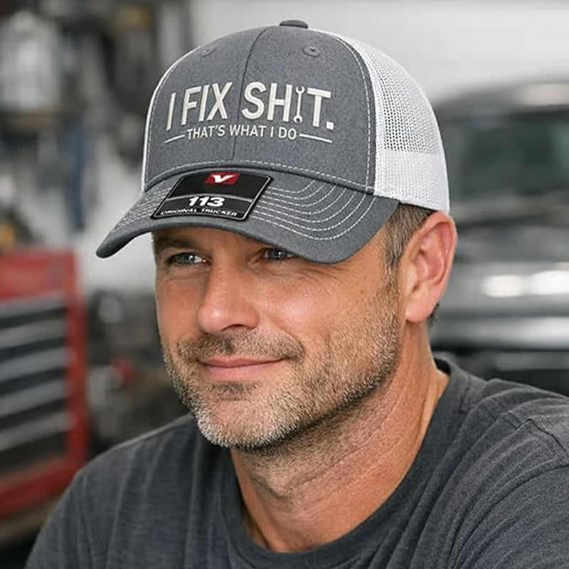 💥 HALBPREIS DEAL 🧢 Trucker-Cap für Männer & Frauen – „I Fix Shit“-Stickerei, Mesh-Design & verstellbar 🔥
