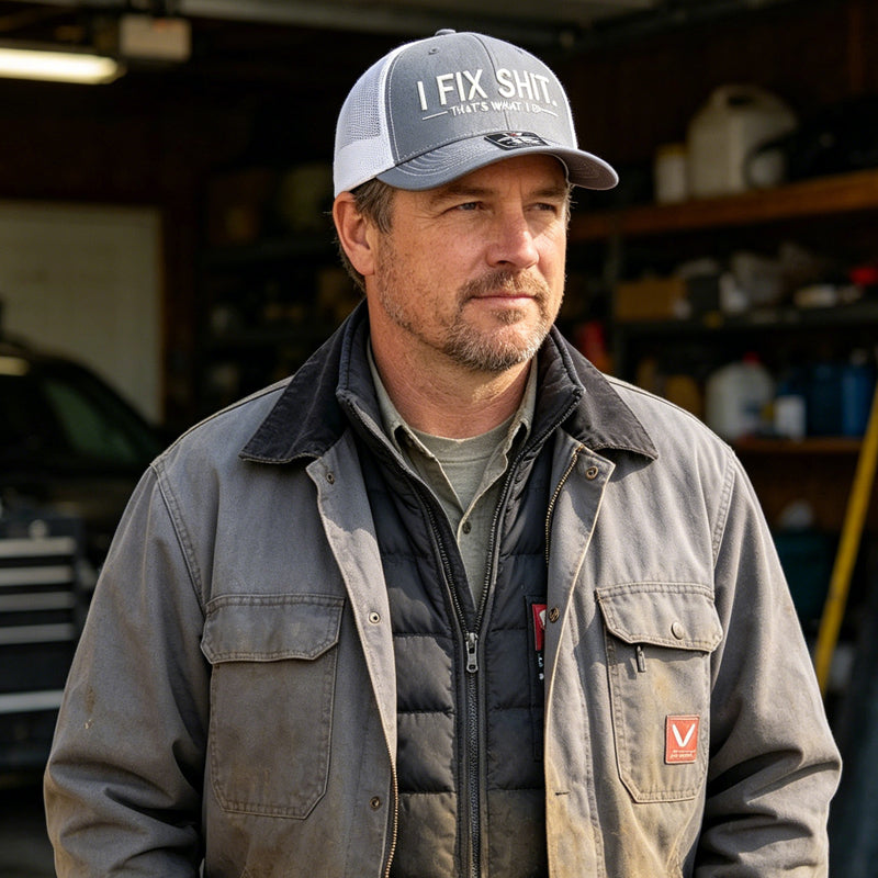 💥 HALBPREIS DEAL 🧢 Trucker-Cap für Männer & Frauen – „I Fix Shit“-Stickerei, Mesh-Design & verstellbar 🔥