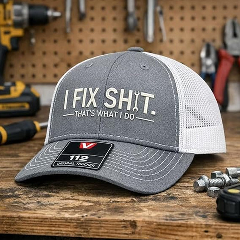 💥 HALBPREIS DEAL 🧢 Trucker-Cap für Männer & Frauen – „I Fix Shit“-Stickerei, Mesh-Design & verstellbar 🔥