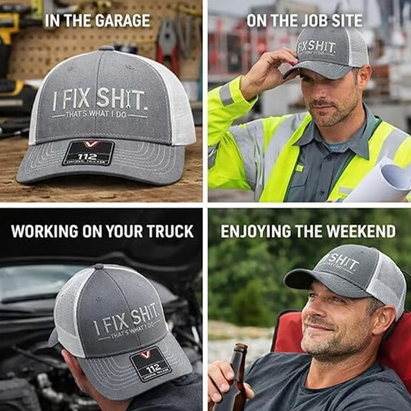 💥 HALBPREIS DEAL 🧢 Trucker-Cap für Männer & Frauen – „I Fix Shit“-Stickerei, Mesh-Design & verstellbar 🔥