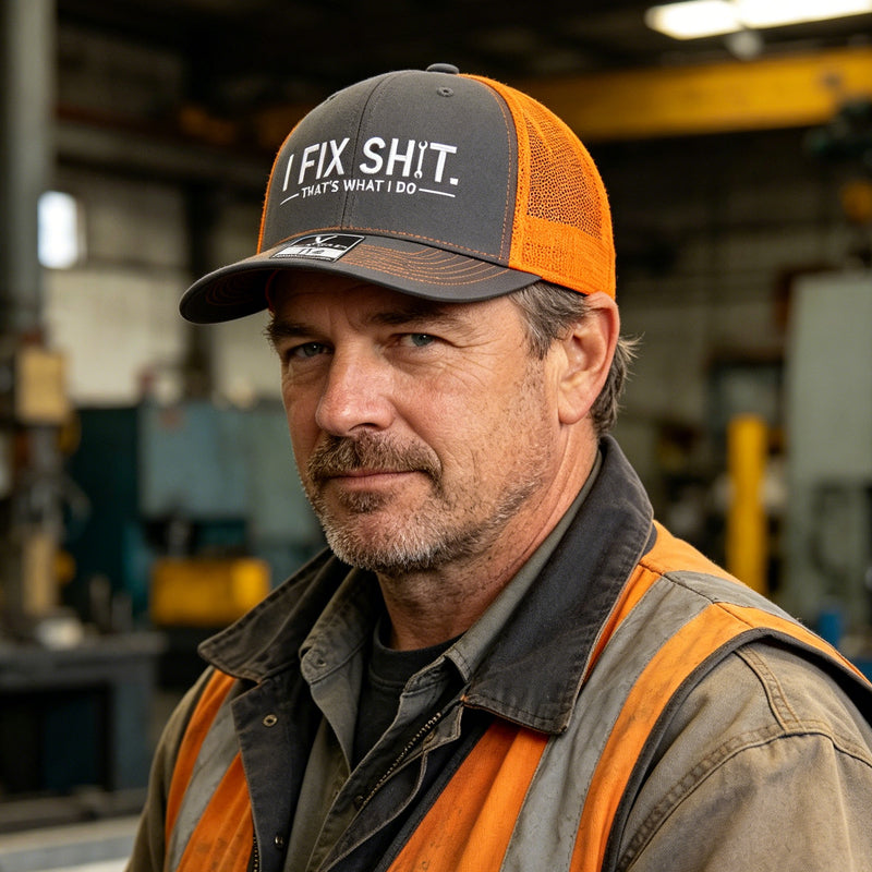 💥 HALBPREIS DEAL 🧢 Trucker-Cap für Männer & Frauen – „I Fix Shit“-Stickerei, Mesh-Design & verstellbar 🔥
