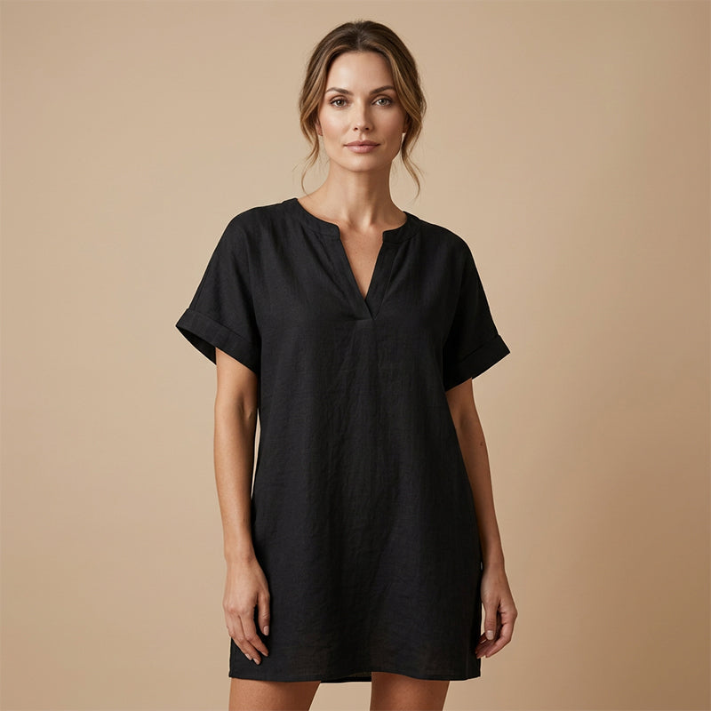 Gluschwein - Lässiges Damenkleid mit V-Ausschnitt und kurzen Ärmeln