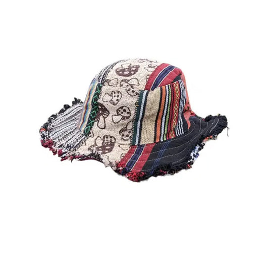 Gluschwein - 🔥Solange der Vorrat reicht 40 % Rabatt!🎉Bunter Patchwork-Hut aus Hanf mit Pilzmuster und Tasche