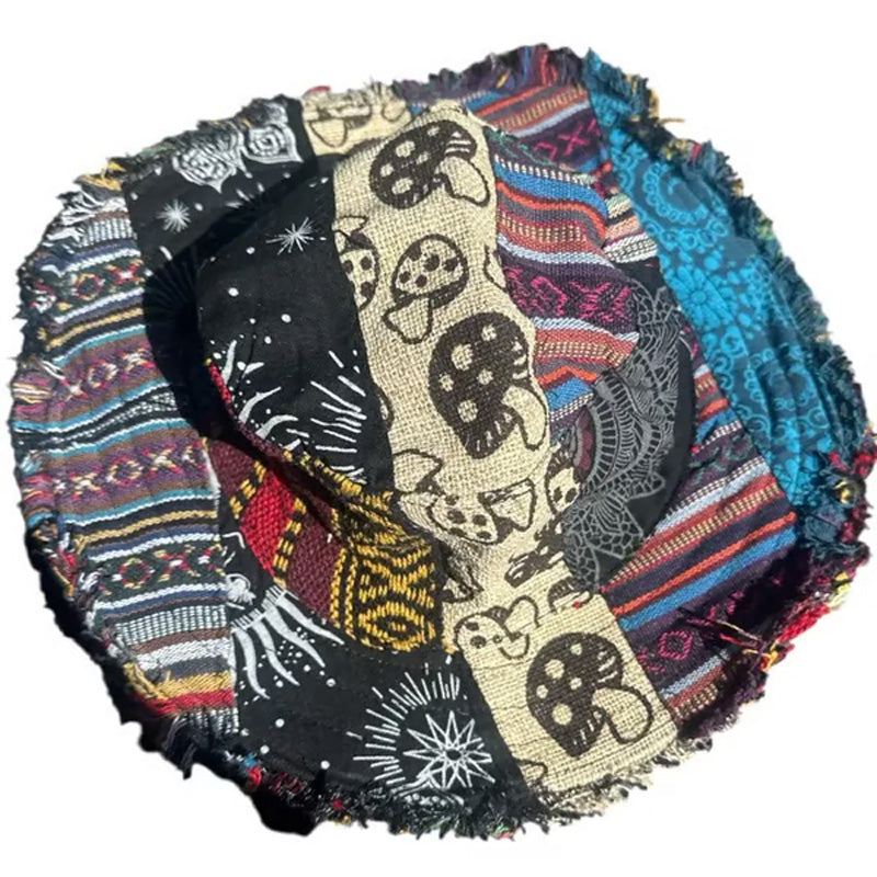 Gluschwein - 🔥Solange der Vorrat reicht 40 % Rabatt!🎉Bunter Patchwork-Hut aus Hanf mit Pilzmuster und Tasche