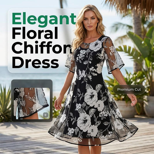 Gluschwein - Elegantes Chiffonkleid für Damen mit Blumenmuster