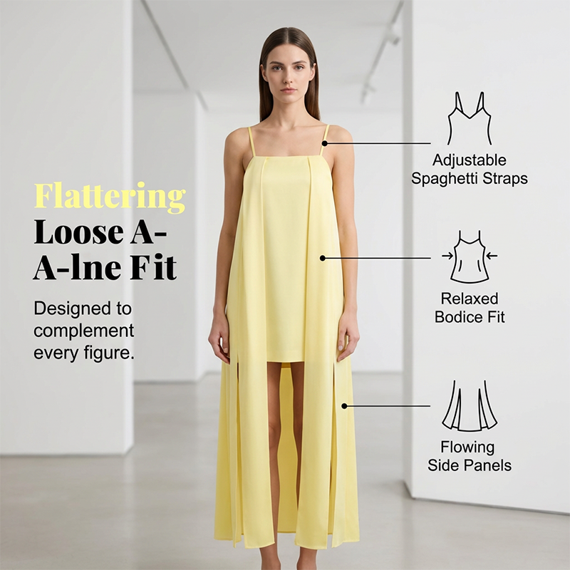 Square Neck Spaghetti Strap Tassel Dress
