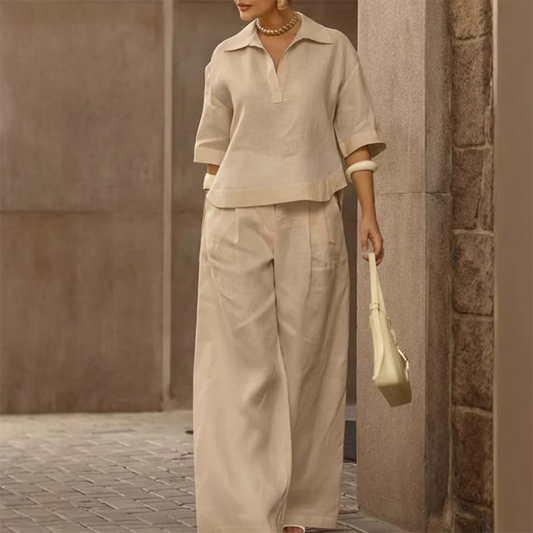 Gluschwein - Women's Casual Top & Wide-Leg Pants Set