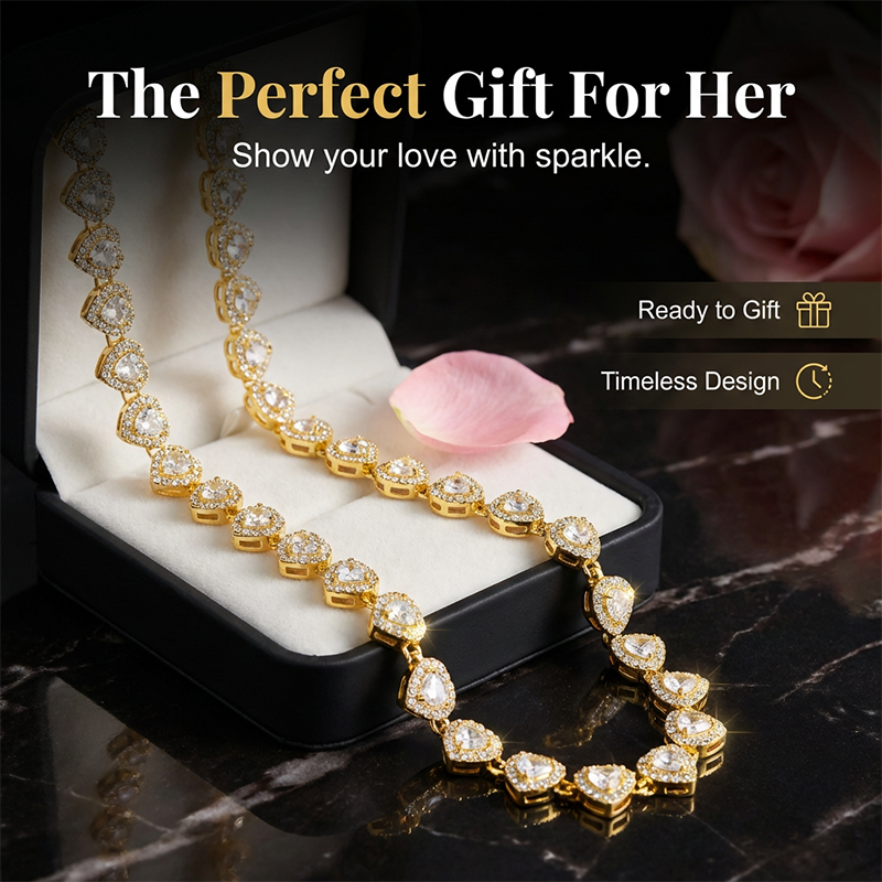 Gluschwein - 💍 Muttertagsangebot 💎 Glitzernde Herzanhänger-Halskette – mit Diamanten besetzt, in Gold/Silber, verstellbare Länge – perfektes Geschenk 💖