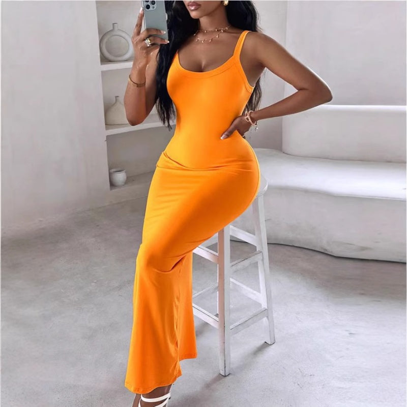 🌺 LIMITIERT: 49% RABATT! 🔥Einfarbiges, figurbetontes Maxikleid mit Spaghettiträgern für Damen