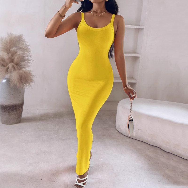🌺 LIMITIERT: 49% RABATT! 🔥Einfarbiges, figurbetontes Maxikleid mit Spaghettiträgern für Damen