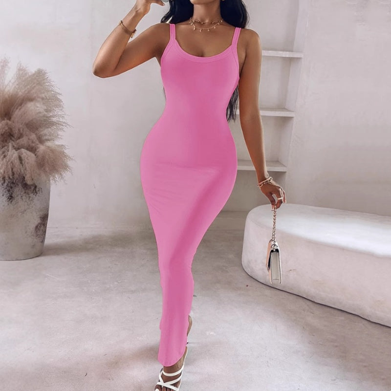 🌺 LIMITIERT: 49% RABATT! 🔥Einfarbiges, figurbetontes Maxikleid mit Spaghettiträgern für Damen