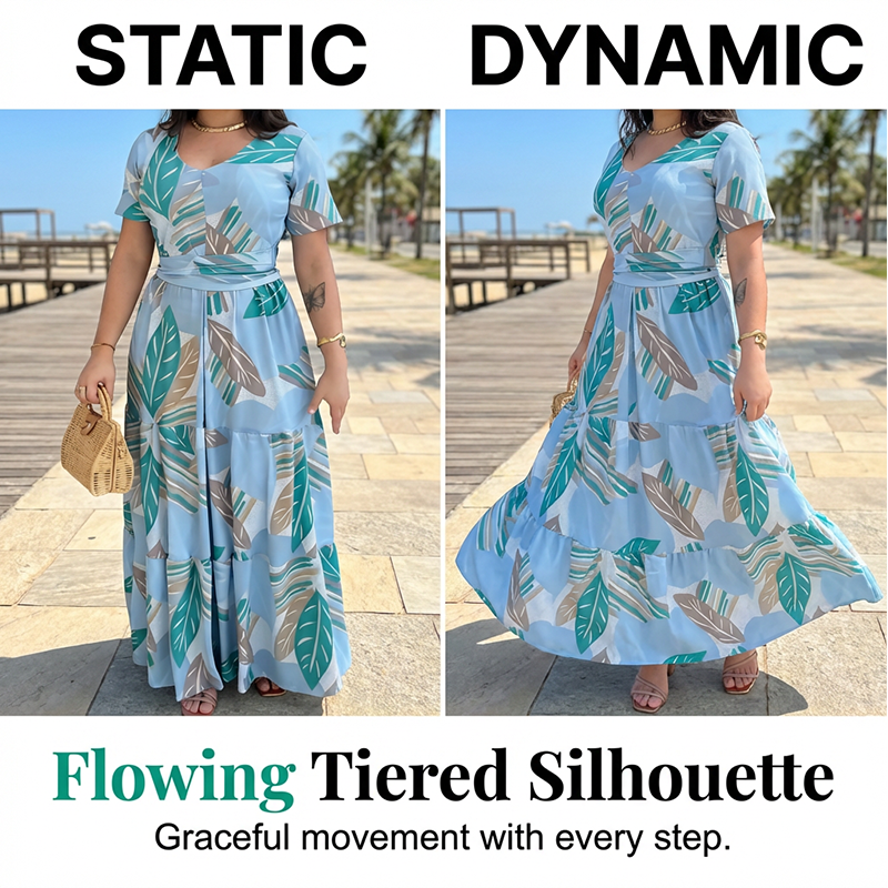 Gluschwein - Fließendes Maxikleid für Damen mit Blattmuster
