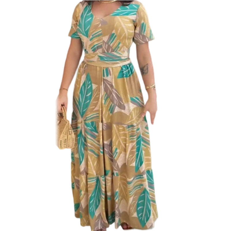Gluschwein - Fließendes Maxikleid für Damen mit Blattmuster