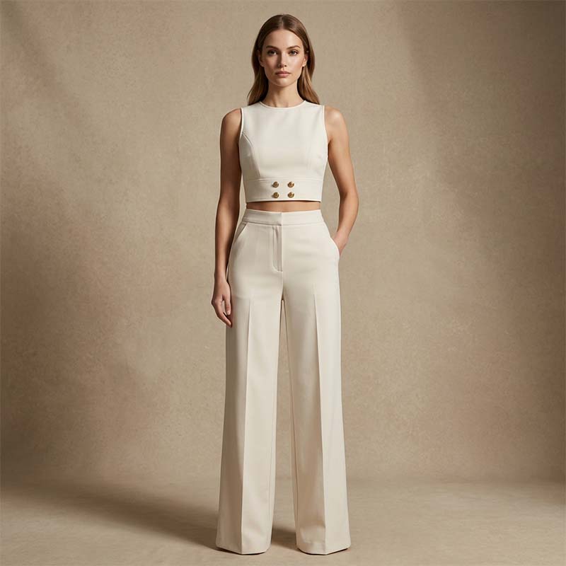 👚 50% RABATT! 🌸 Damen Ärmelloses Crop-Top & Weite Hose – Zweiteiler-Set, Leichter Stoff & Perfekt Für Einen Modischen Sommerlook 💃