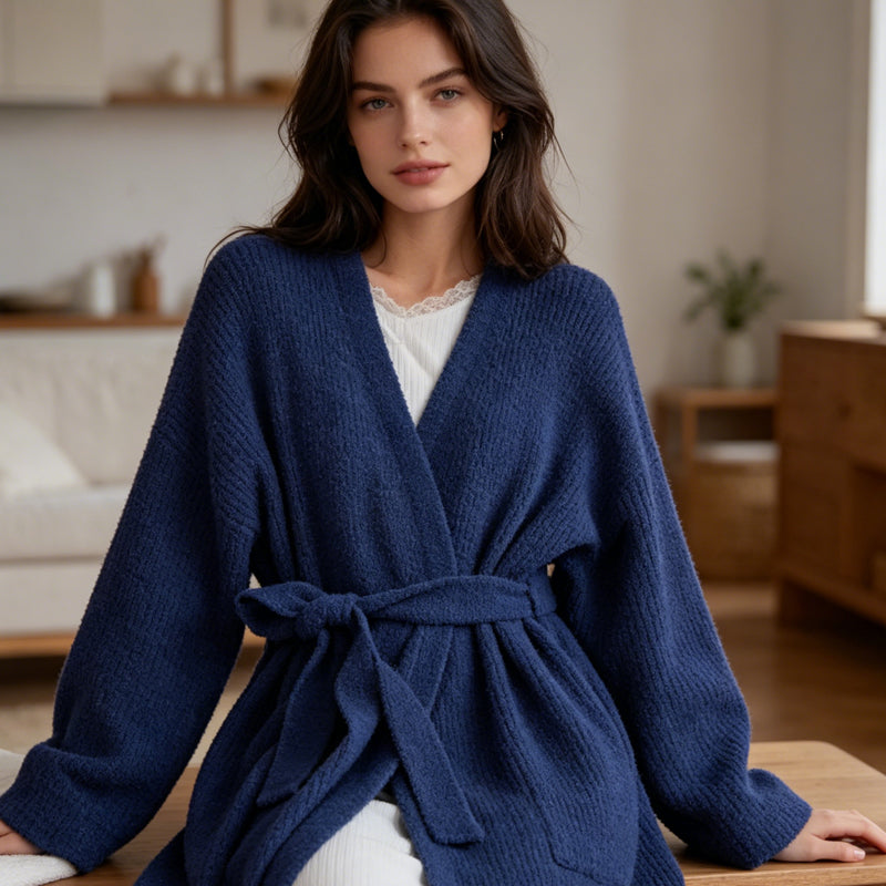 🔥Solange der Vorrat reicht 40 % Rabatt!🎉Loungewear-Mantel für Damen mit Gürtel und V-Ausschnitt