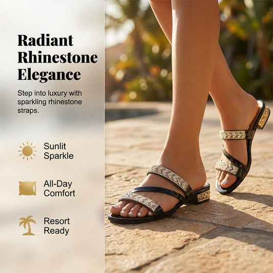 Gluschwein - Slip-On-Sandalen mit Strasssteinen und niedrigem Absatz