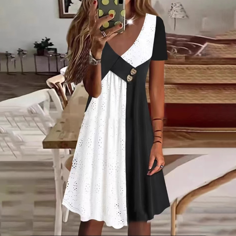 Gluschwein - 😍Zeitlich begrenzter Rabatt 49% 💥Elegantes Patchwork-Kleid mit V-Ausschnitt für Damen