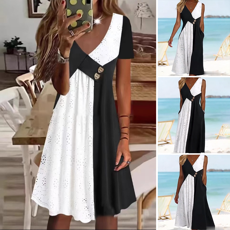 Gluschwein - 😍Zeitlich begrenzter Rabatt 49% 💥Elegantes Patchwork-Kleid mit V-Ausschnitt für Damen