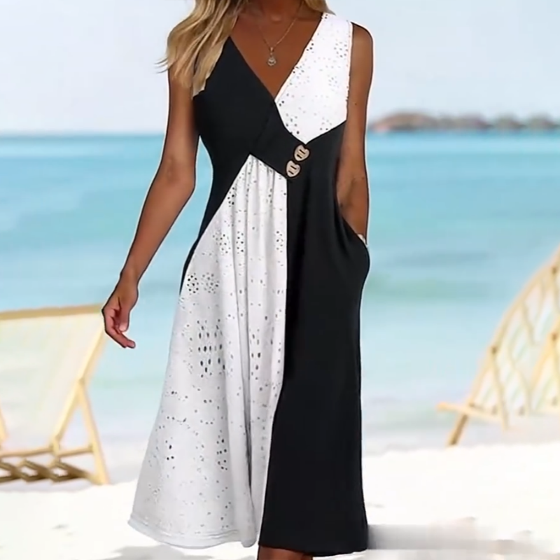 Gluschwein - 😍Zeitlich begrenzter Rabatt 49% 💥Elegantes Patchwork-Kleid mit V-Ausschnitt für Damen