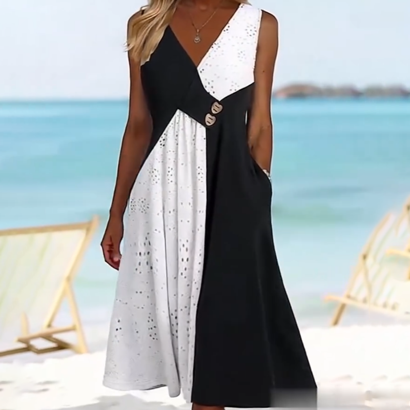 Gluschwein - 😍Zeitlich begrenzter Rabatt 49% 💥Elegantes Patchwork-Kleid mit V-Ausschnitt für Damen