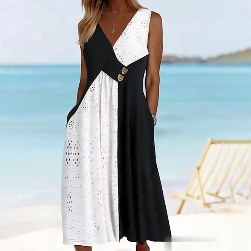 Gluschwein - 😍Zeitlich begrenzter Rabatt 49% 💥Elegantes Patchwork-Kleid mit V-Ausschnitt für Damen