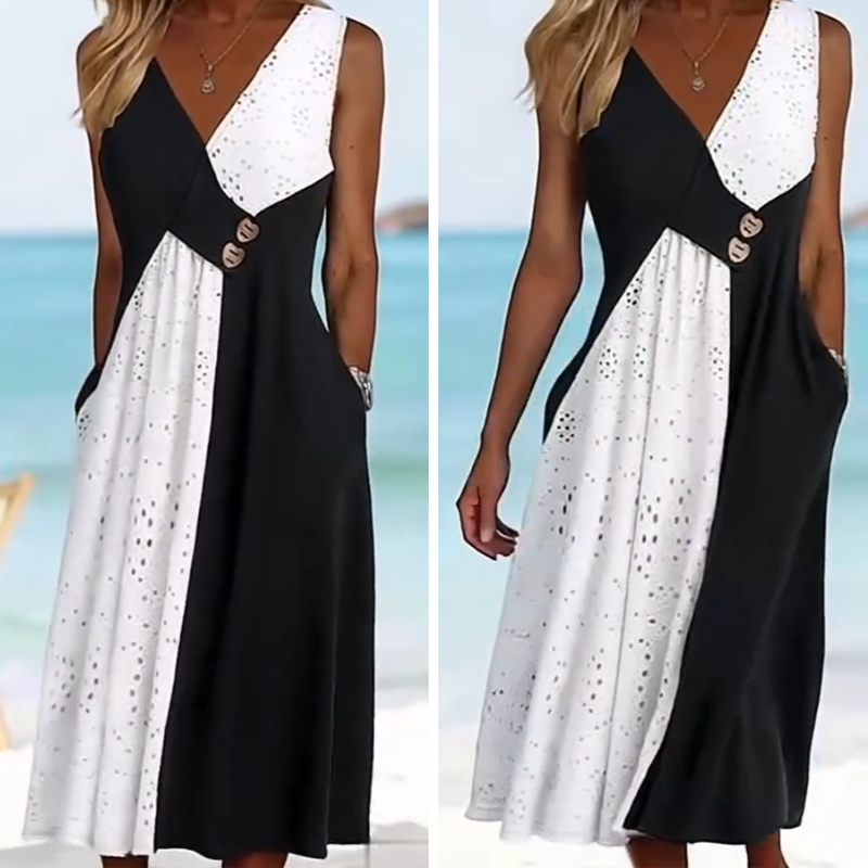 Gluschwein - 😍Zeitlich begrenzter Rabatt 49% 💥Elegantes Patchwork-Kleid mit V-Ausschnitt für Damen