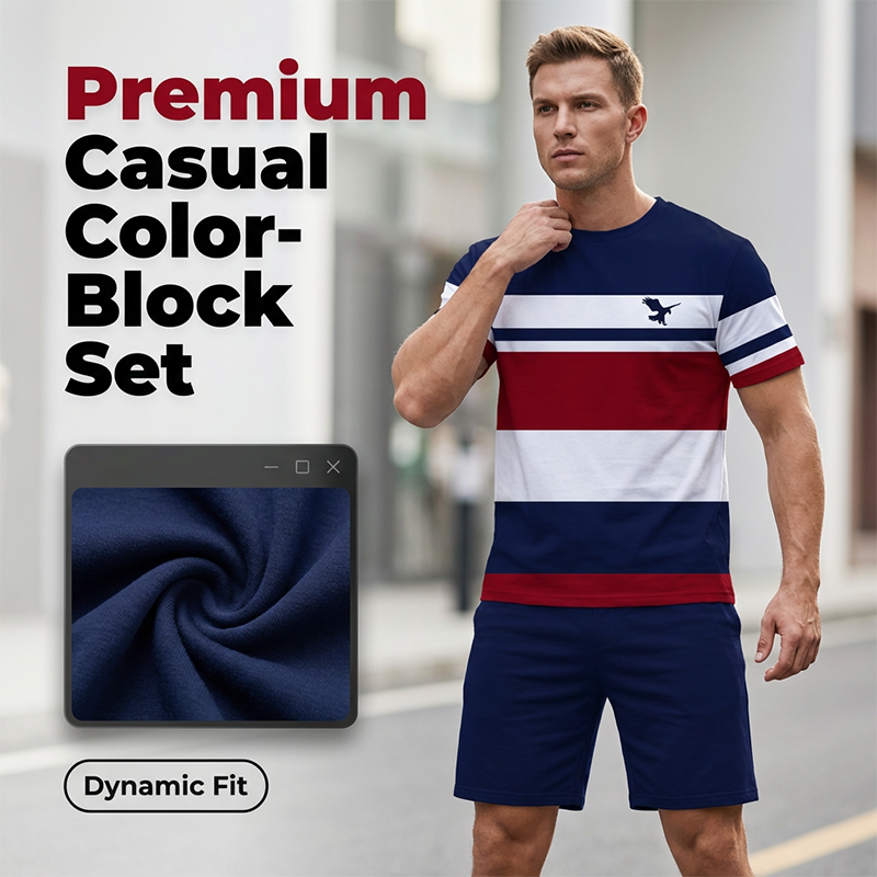 Lässiges Herren-Set aus farblich abgesetztem T-Shirt und Shorts
